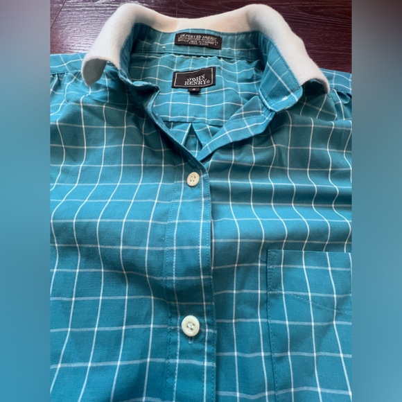 Vintage John Henry Blue Checkered Short Sleeve Button Down Shirt White Collar 8 - Picture 3 of 9